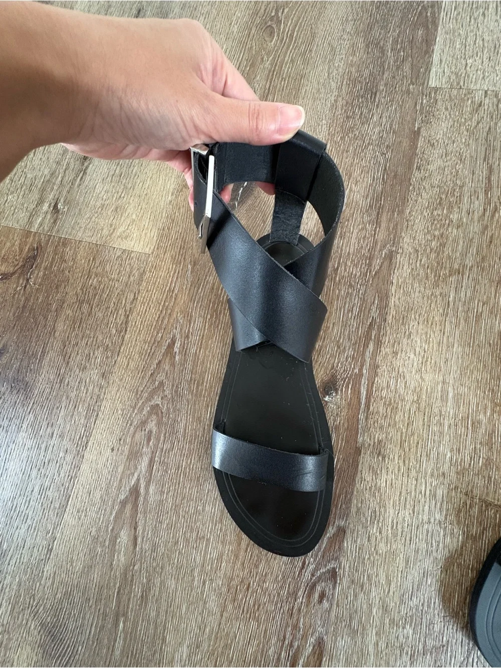 Zara EUC Black Leather Ankle-Strap Flat Sandals Sz: US 7| Minimalist, Chic - Picture 14 of 16